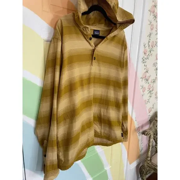 Patagonia Organic Cotton Hooded Henley Pullover Mens Large Mustard
